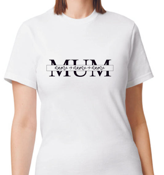 MUM- mothers day plus names t-shirt